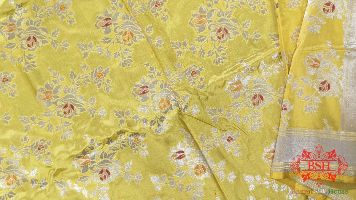 Gold Yellow Handwoven Banarasi Silk Dupatta - Bharat Silk House Pure Silk Dupatta