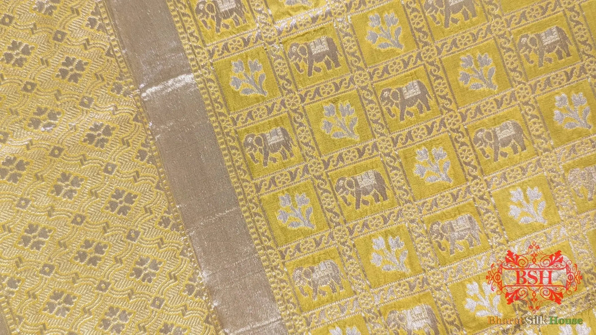 Gold Yellow Pure Katan Silk Sona Rupa Dupatta - Bharat Silk House Pure Silk Dupatta
