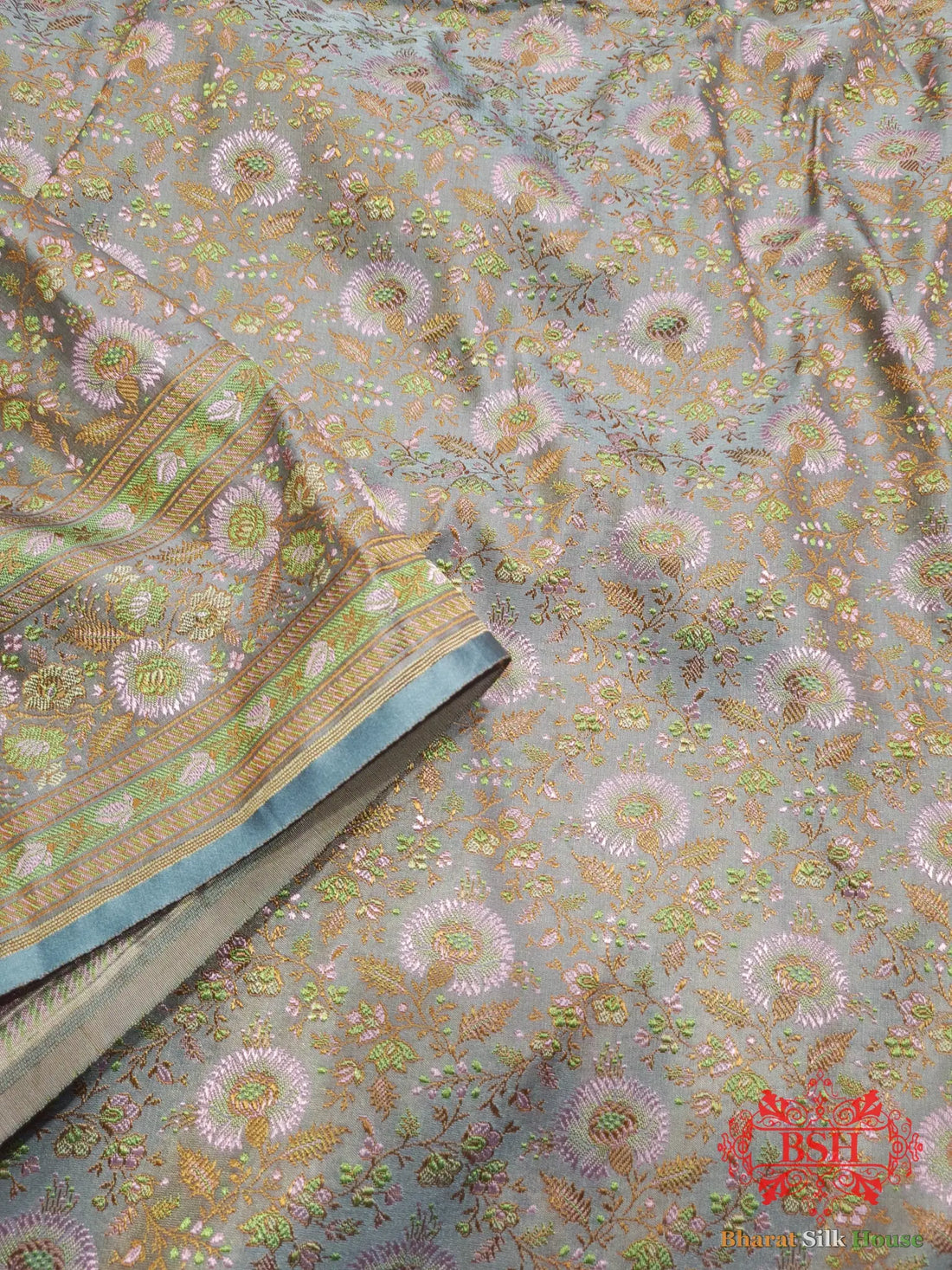 Gray Chauthera (Four Color) Resham Zari Tanchoi Katan Silk Saree - Bharat Silk House Tanchoi katan
