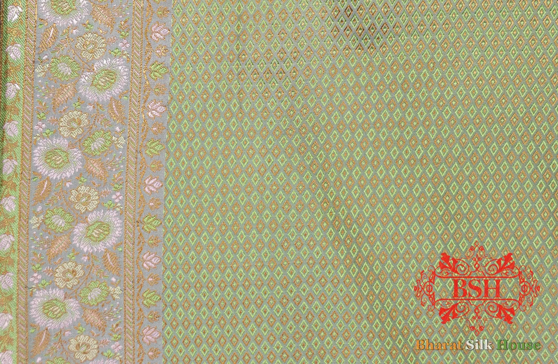 Gray Chauthera (Four Color) Resham Zari Tanchoi Katan Silk Saree - Bharat Silk House Tanchoi katan