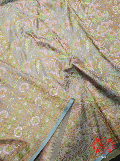 Gray Chauthera (Four Color) Resham Zari Tanchoi Katan Silk Saree - Bharat Silk House Tanchoi katan