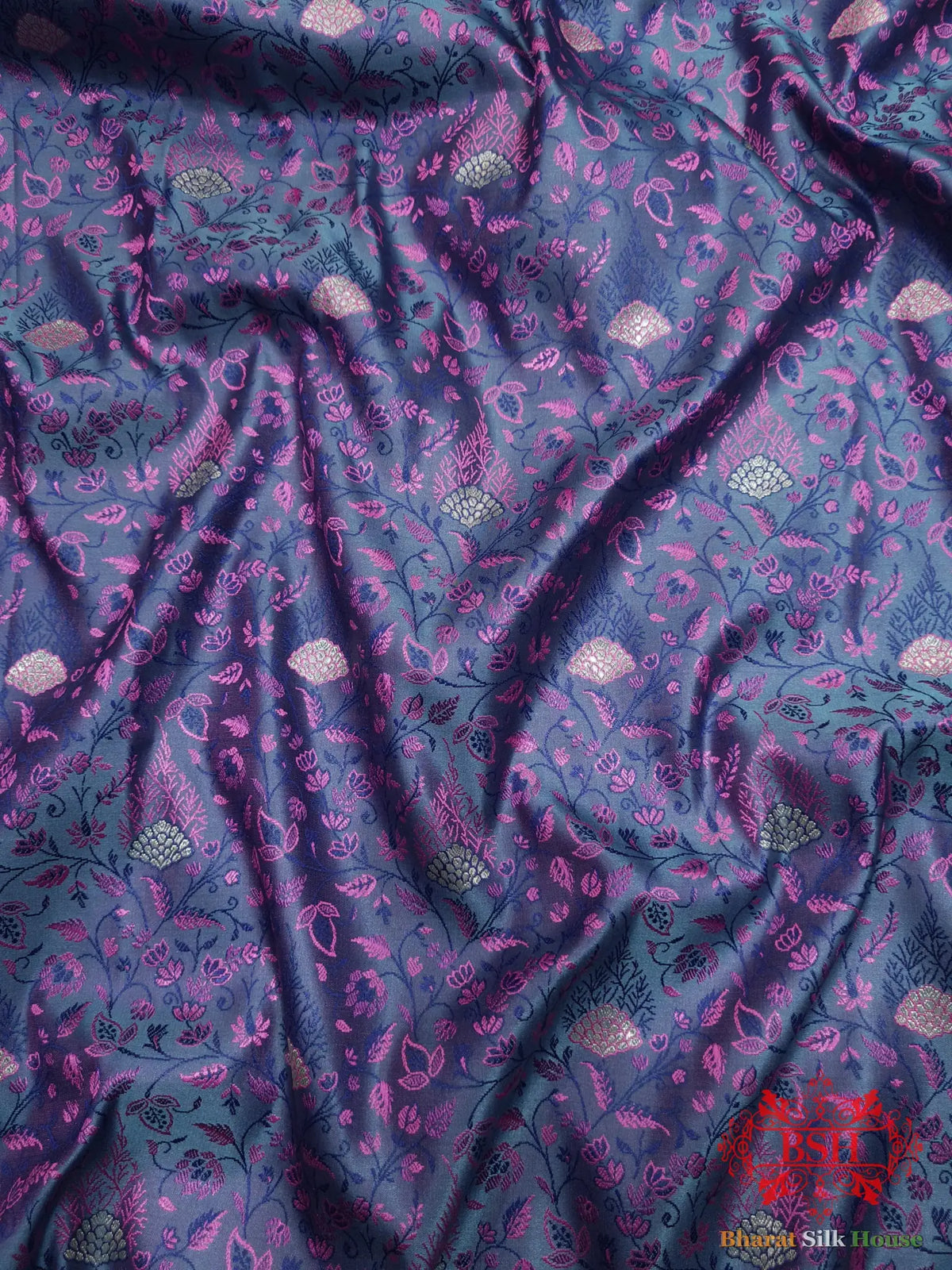 Gray Dohri Reshan Zari Booti Tanchoi Silk Saree - Bharat Silk House Tanchoi katan