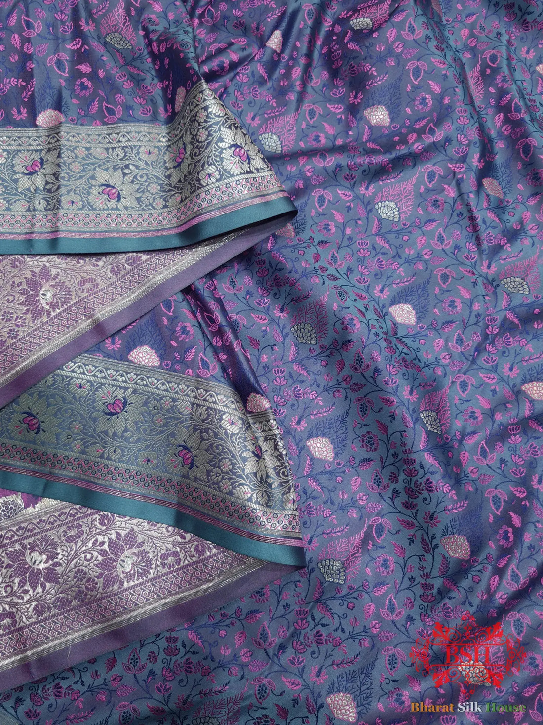 Gray Dohri Reshan Zari Booti Tanchoi Silk Saree - Bharat Silk House Tanchoi katan