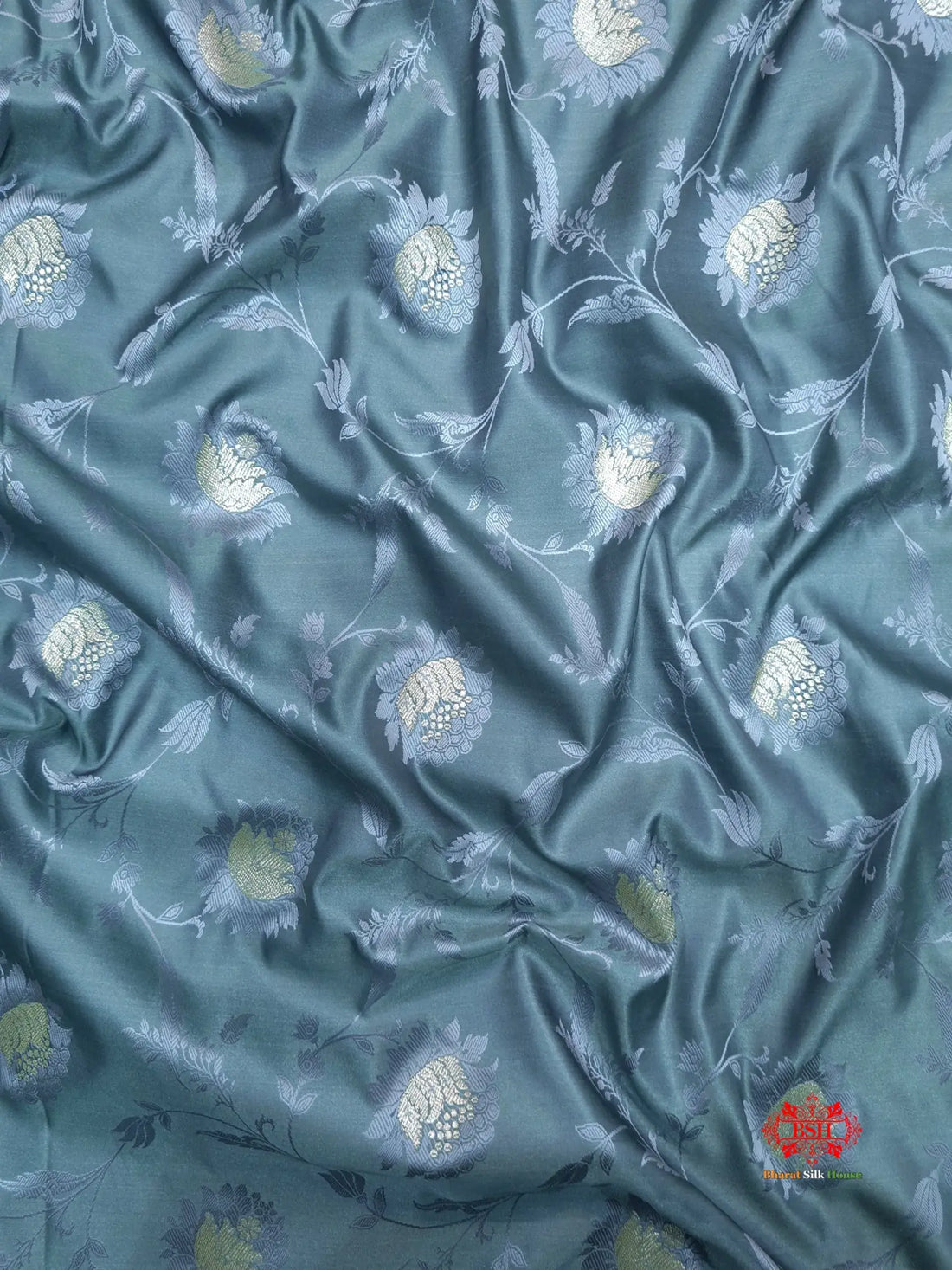 Gray Single Zari Tanchoi Silk Saree - Bharat Silk House Tanchoi katan
