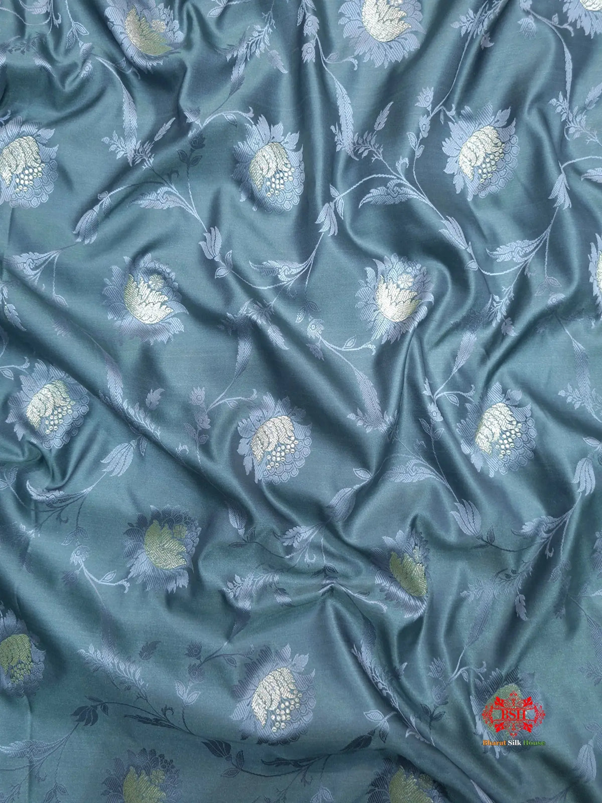 Gray Single Zari Tanchoi Silk Saree - Bharat Silk House Tanchoi katan