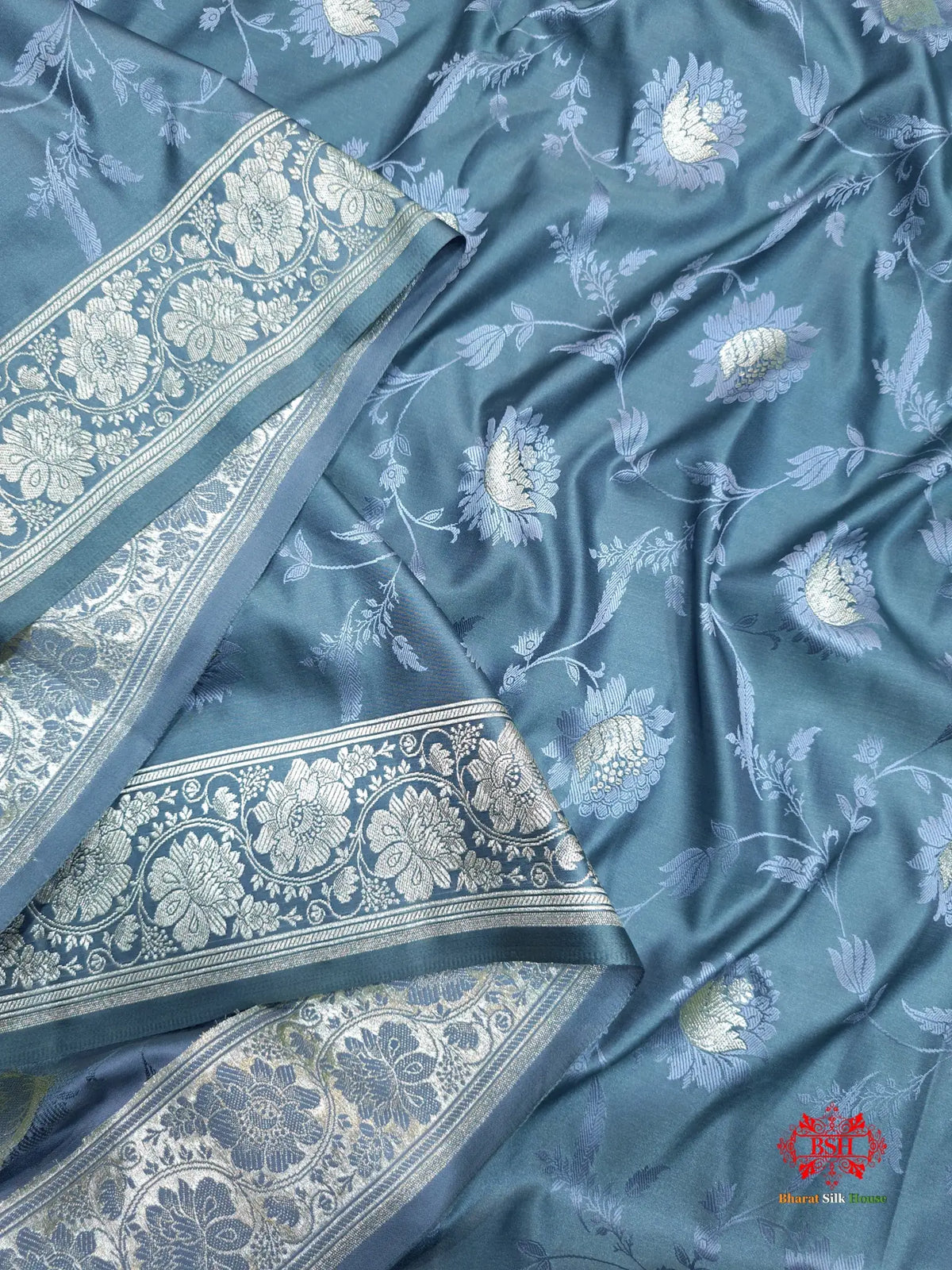 Gray Single Zari Tanchoi Silk Saree - Bharat Silk House Tanchoi katan