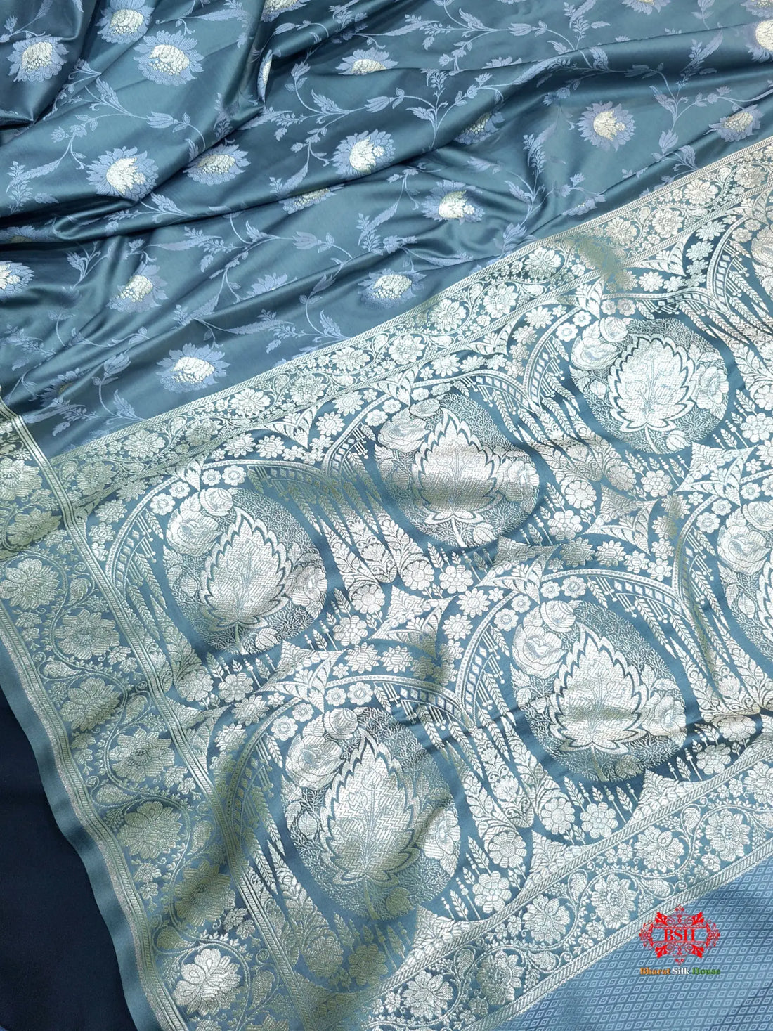 Gray Single Zari Tanchoi Silk Saree - Bharat Silk House Tanchoi katan
