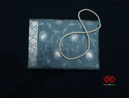 Gray Single Zari Tanchoi Silk Saree - Bharat Silk House Tanchoi katan