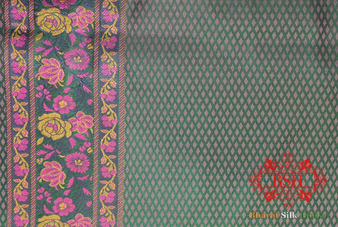 Green Chauthera (Four Color) Resham Zari Tanchoi Katan Silk Saree - Bharat Silk House Tanchoi katan