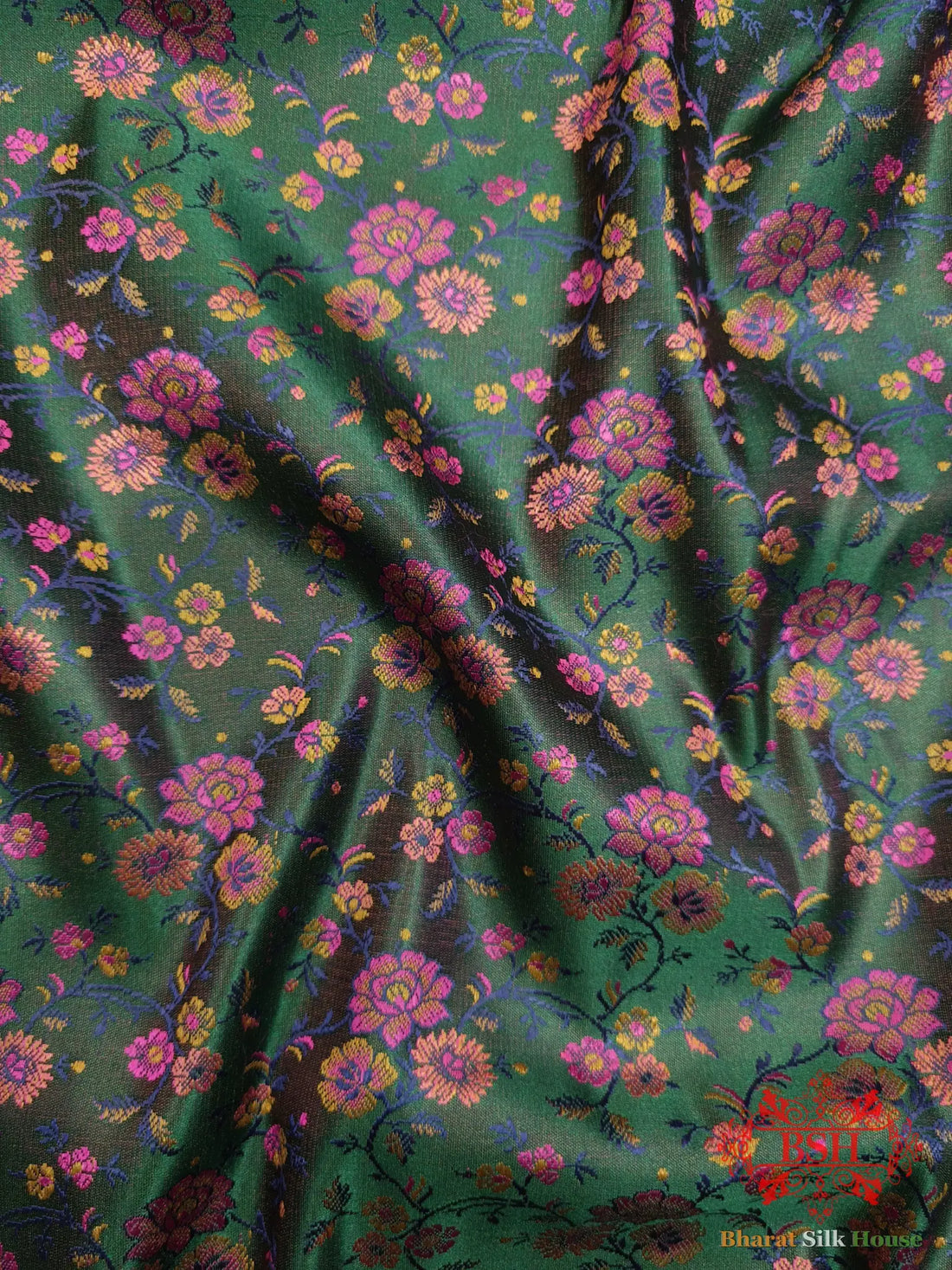 Green Chauthera (Four Color) Resham Zari Tanchoi Katan Silk Saree - Bharat Silk House Tanchoi katan
