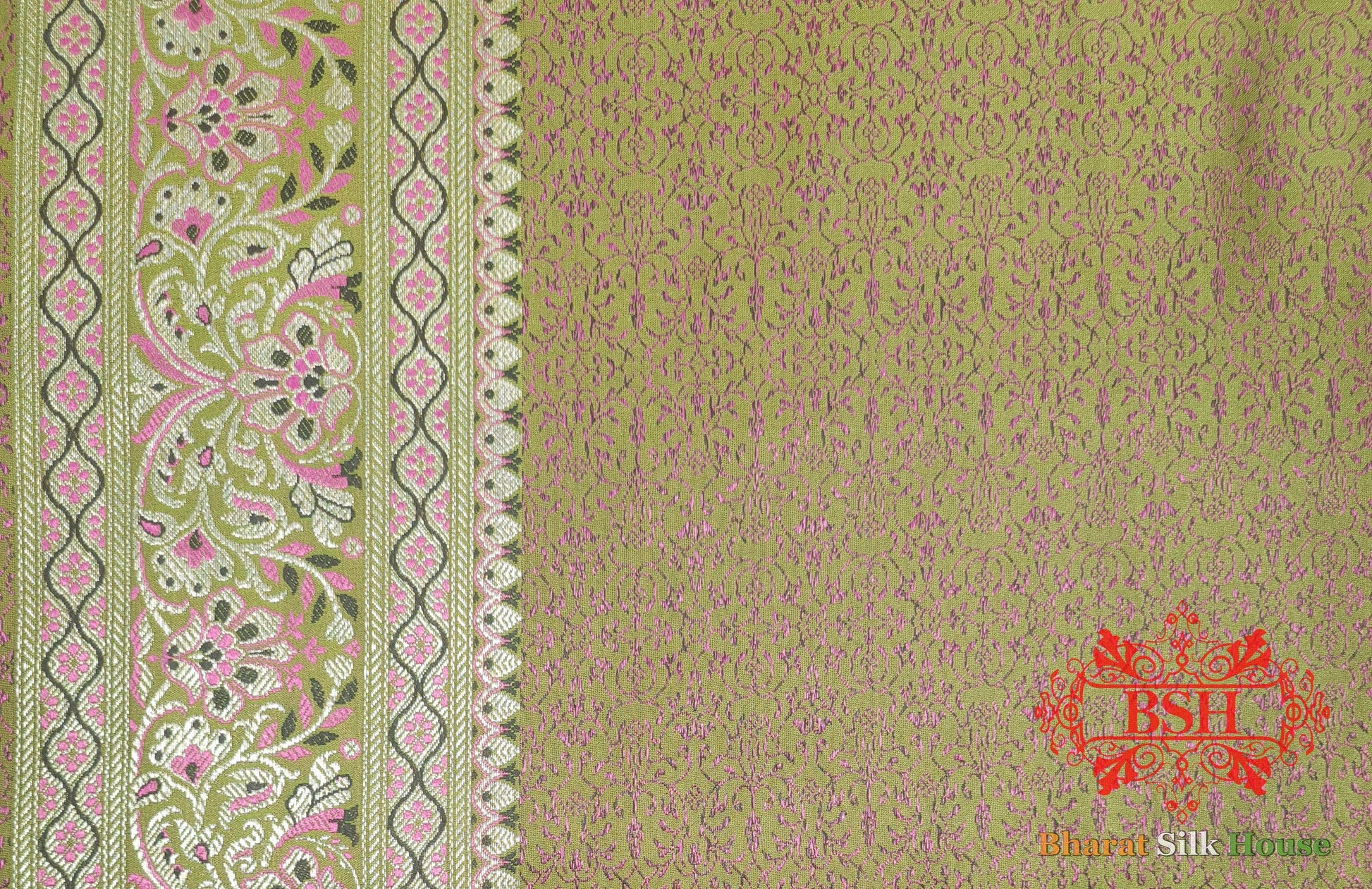 Green Dohri Resham Zari Booti Tanchoi Silk Saree - Bharat Silk House