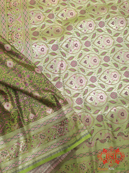 Green Dohri Resham Zari Booti Tanchoi Silk Saree - Bharat Silk House