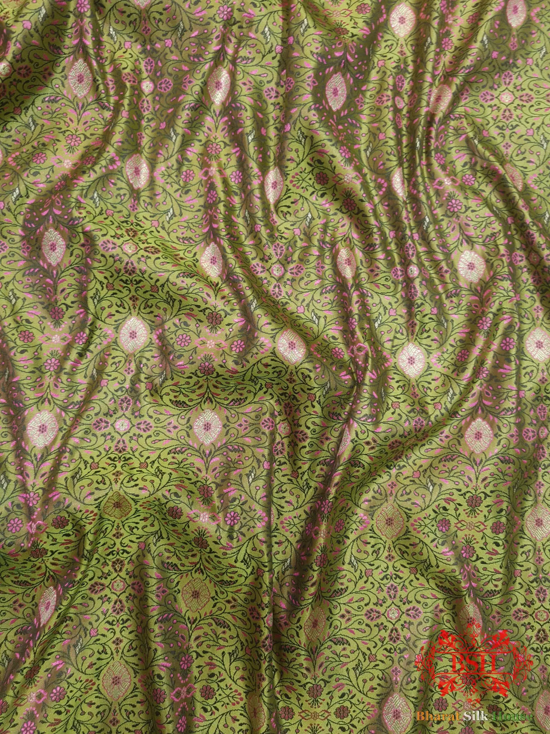 Green Dohri Resham Zari Booti Tanchoi Silk Saree - Bharat Silk House Tanchoi katan