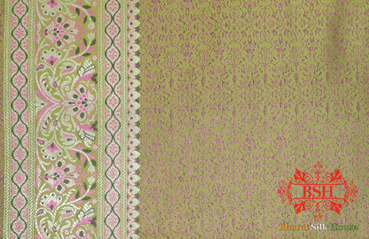 Green Dohri Resham Zari Booti Tanchoi Silk Saree - Bharat Silk House Tanchoi katan