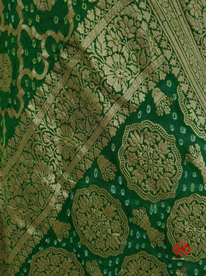 Green Georgette Banarasi Handloom Bandhani Dupatta - Bharat Silk House Bandhej