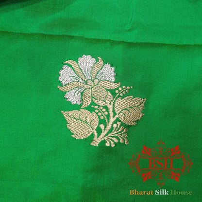 Green Handloom Banarasi Silk Suit Piece - Bharat Silk House Pure Kataan Silk