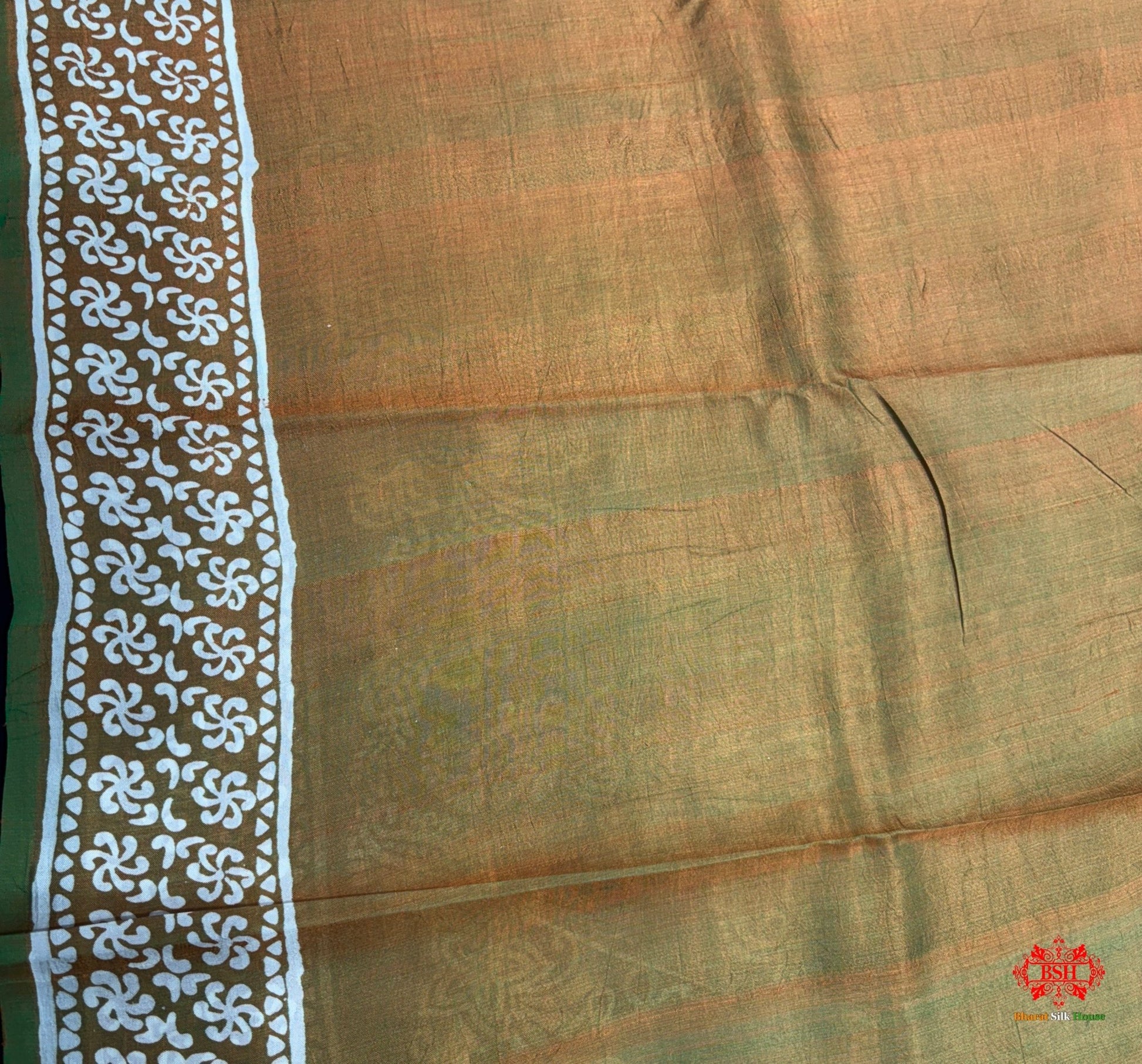 Green/French Beige Cross Colour Pure Katan Lightweight Digital Art Summer Wear Saree - Bharat Silk House katan silk