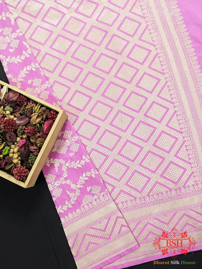 Handloom Banaraasi Pure Kataan Silk Saree Floral JaalcIn Shades Of Rani - Bharat Silk House Pure Kataan Silk