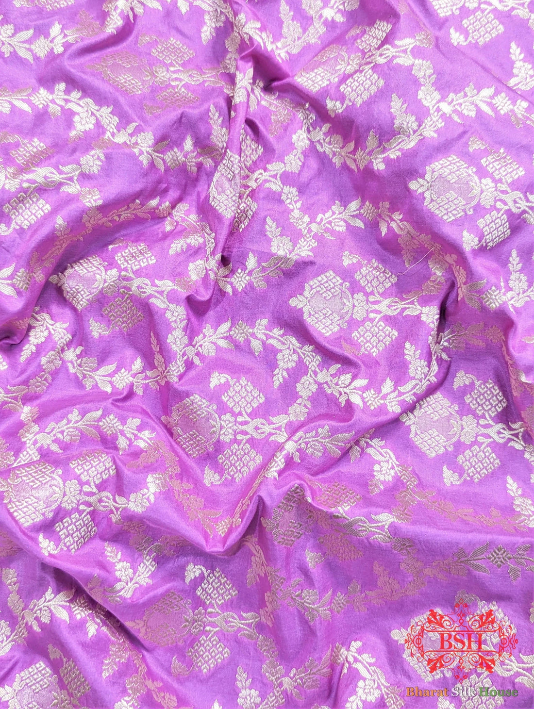 Handloom Banaraasi Pure Kataan Silk Saree Floral JaalcIn Shades Of Rani - Bharat Silk House Pure Kataan Silk