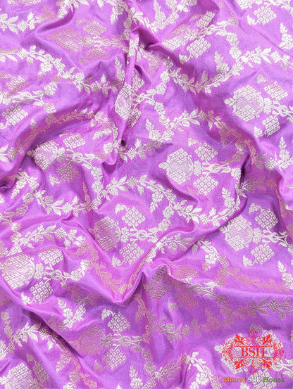 Handloom Banaraasi Pure Kataan Silk Saree Floral JaalcIn Shades Of Rani - Bharat Silk House Pure Kataan Silk