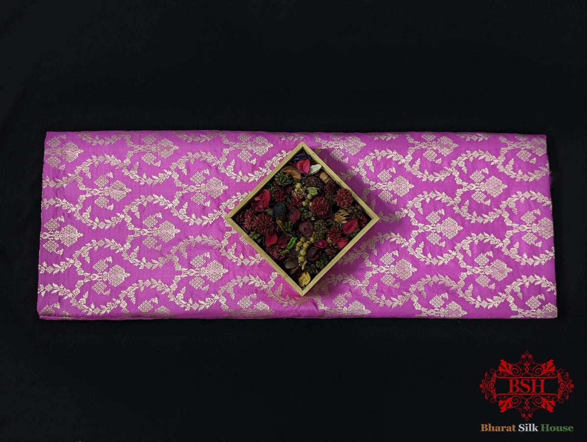 Handloom Banaraasi Pure Kataan Silk Saree Floral JaalcIn Shades Of Rani - Bharat Silk House Pure Kataan Silk
