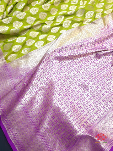 Handloom Banarasi Pure Katan Silk Floral Booti In Shades Of Green - Bharat Silk House Opara Silk
