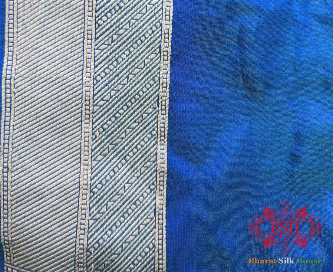 Handloom Banarasi Pure Katan Silk Floral Booti In Shades Of Peacock - Bharat Silk House Pure Kataan Silk