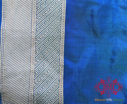Handloom Banarasi Pure Katan Silk Floral Booti In Shades Of Peacock - Bharat Silk House Pure Kataan Silk