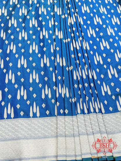 Handloom Banarasi Pure Katan Silk Floral Booti In Shades Of Peacock - Bharat Silk House Pure Kataan Silk