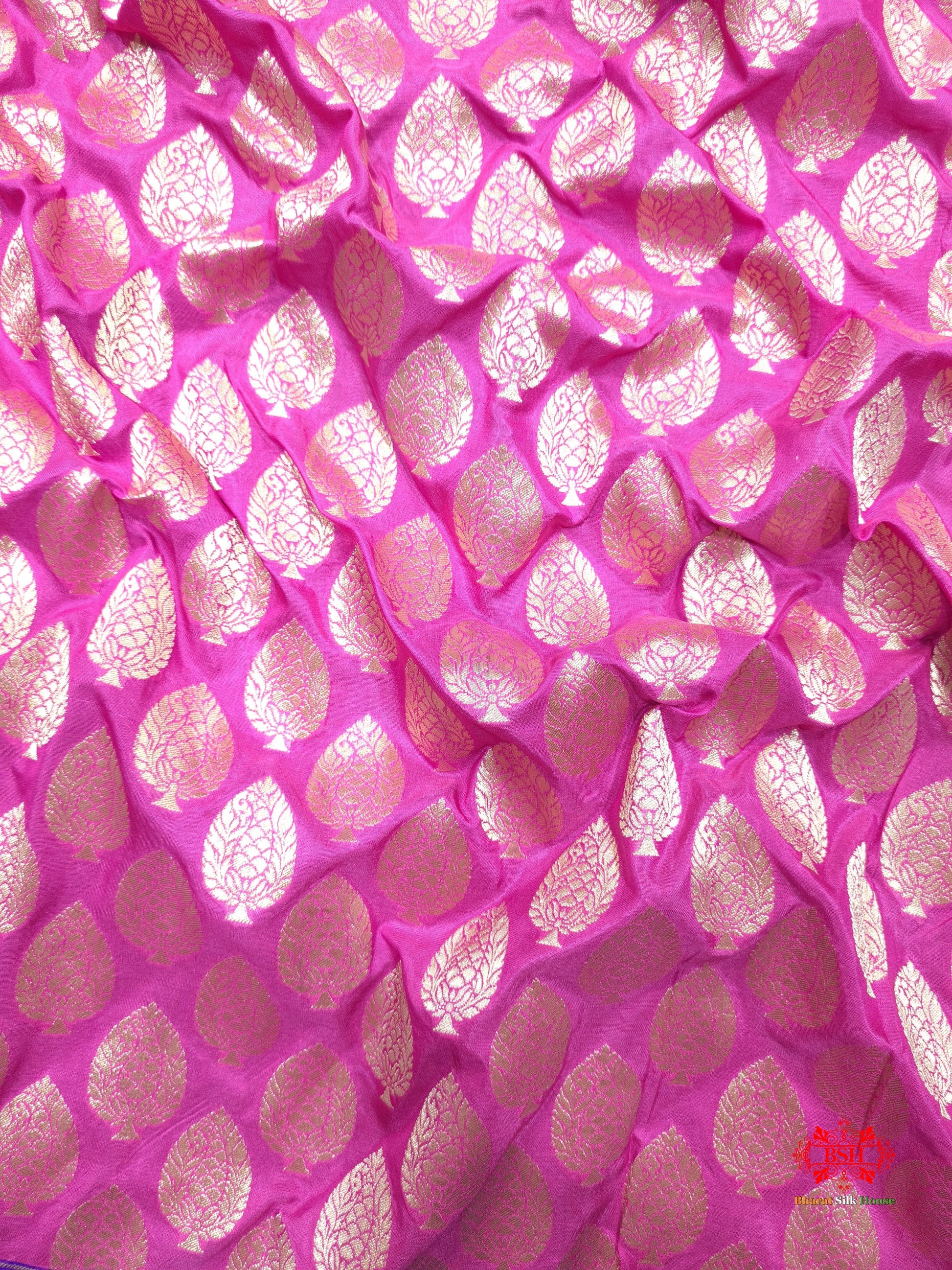 Handloom Banarasi Pure Katan Silk Floral Booti In Shades Of Pink - Bharat Silk House