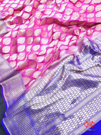 Handloom Banarasi Pure Katan Silk Floral Booti In Shades Of Pink - Bharat Silk House