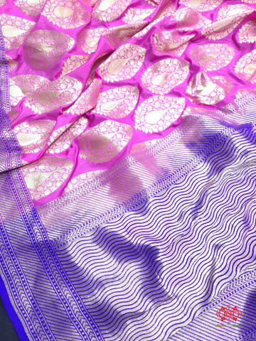 Handloom Banarasi Pure Katan Silk Floral Booti In Shades Of Pink - Bharat Silk House Opara Silk