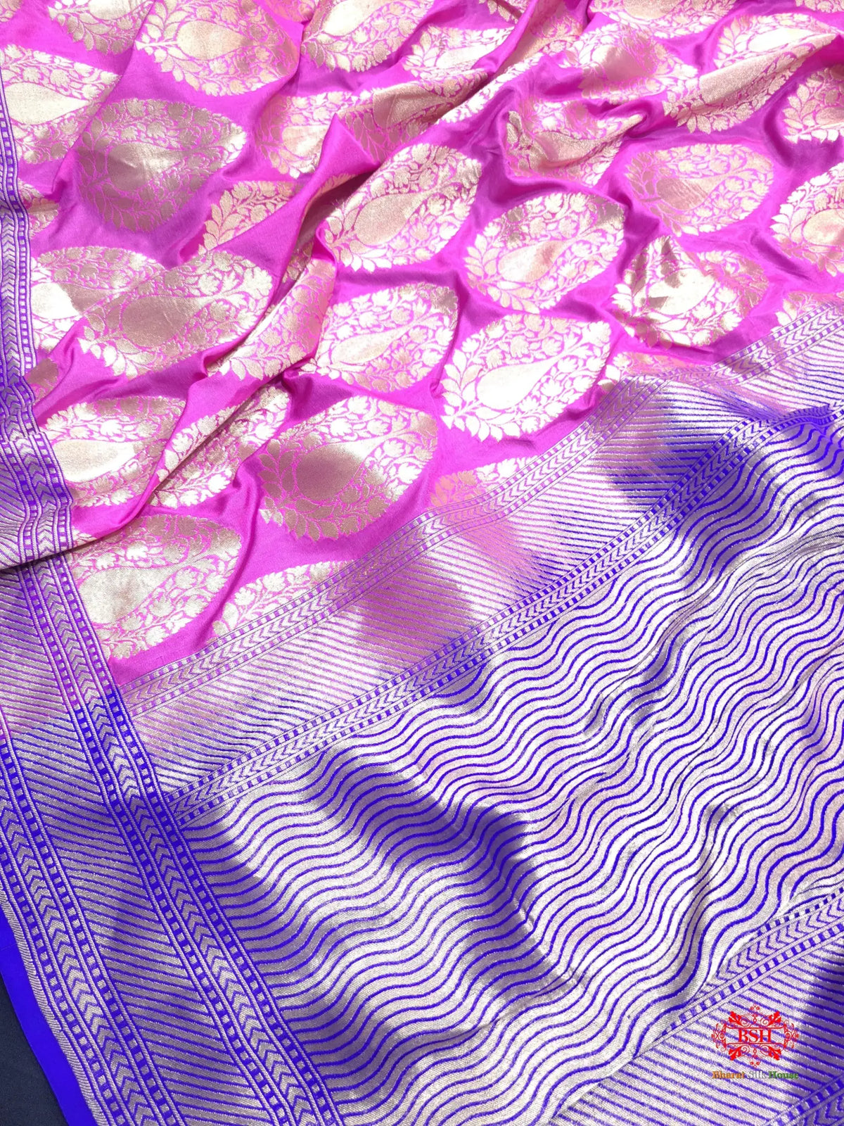 Handloom Banarasi Pure Katan Silk Floral Booti In Shades Of Pink - Bharat Silk House Opara Silk