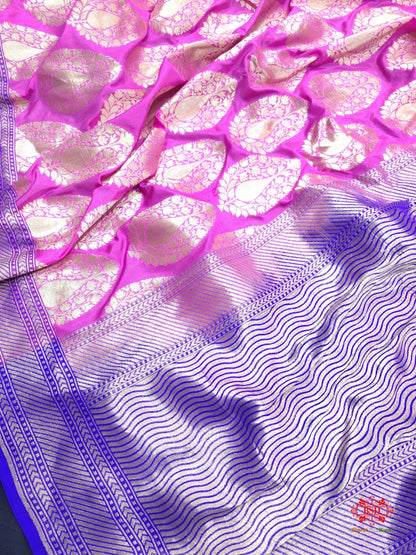 Handloom Banarasi Pure Katan Silk Floral Booti In Shades Of Pink - Bharat Silk House Opara Silk