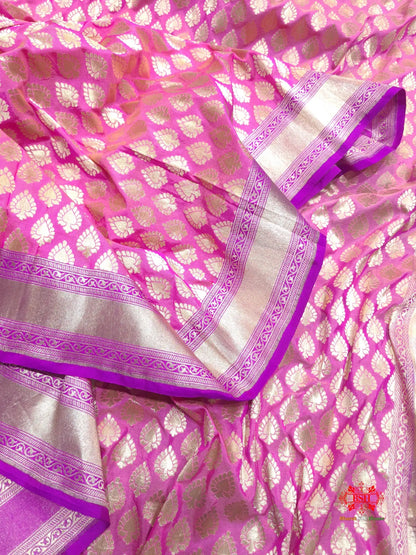 Handloom Banarasi Pure Katan Silk Floral Booti In Shades Of Pink - Bharat Silk House Opara Silk