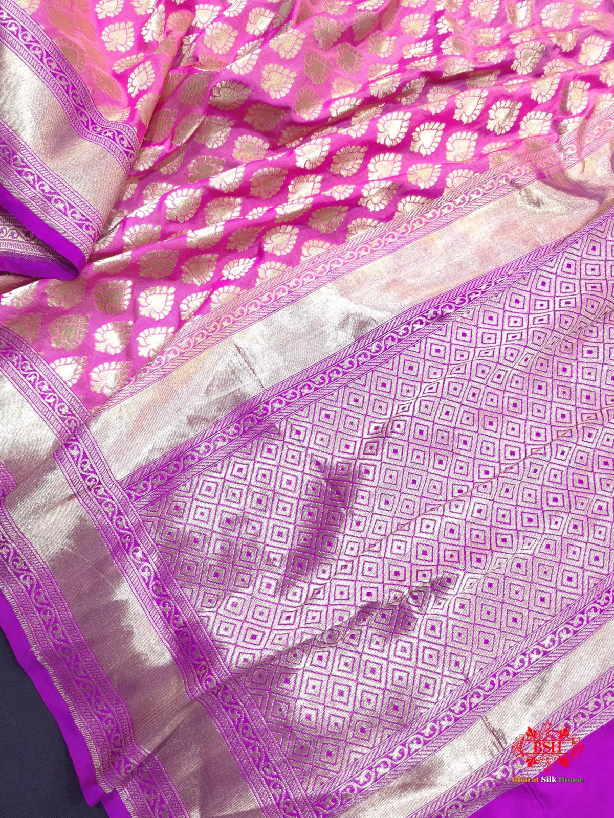 Handloom Banarasi Pure Katan Silk Floral Booti In Shades Of Pink - Bharat Silk House Opara Silk