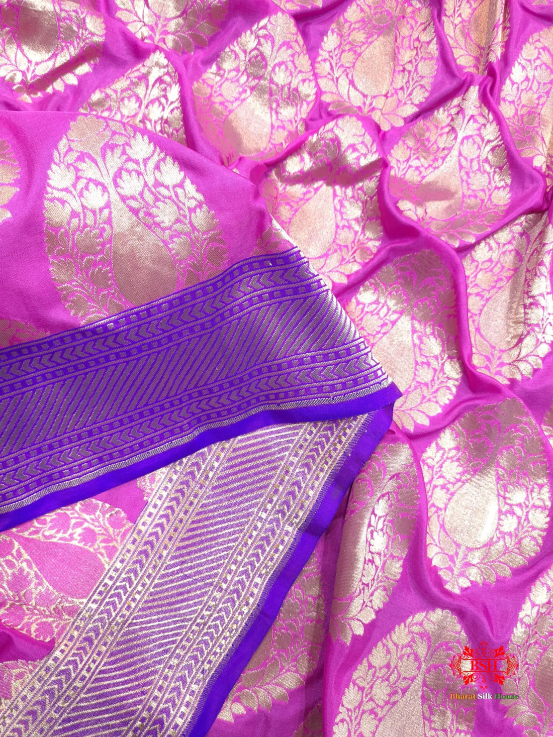 Handloom Banarasi Pure Katan Silk Floral Booti In Shades Of Pink - Bharat Silk House Opara Silk