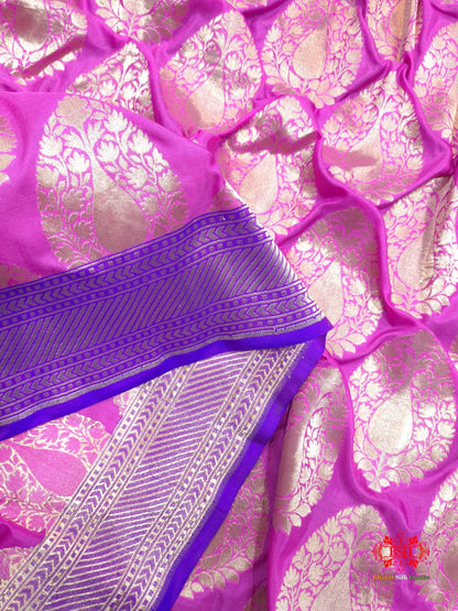 Handloom Banarasi Pure Katan Silk Floral Booti In Shades Of Pink - Bharat Silk House Opara Silk
