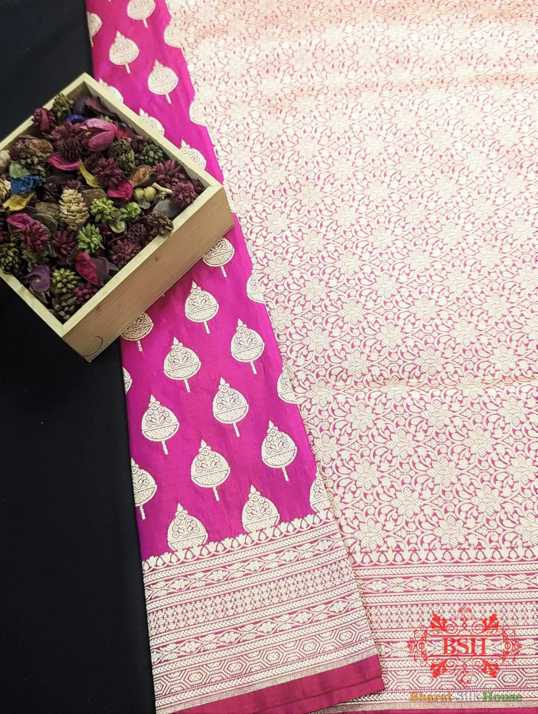 Handloom Banarasi Pure Katan Silk Floral Booti In Shades Of Pink - Bharat Silk House Pure Kataan Silk