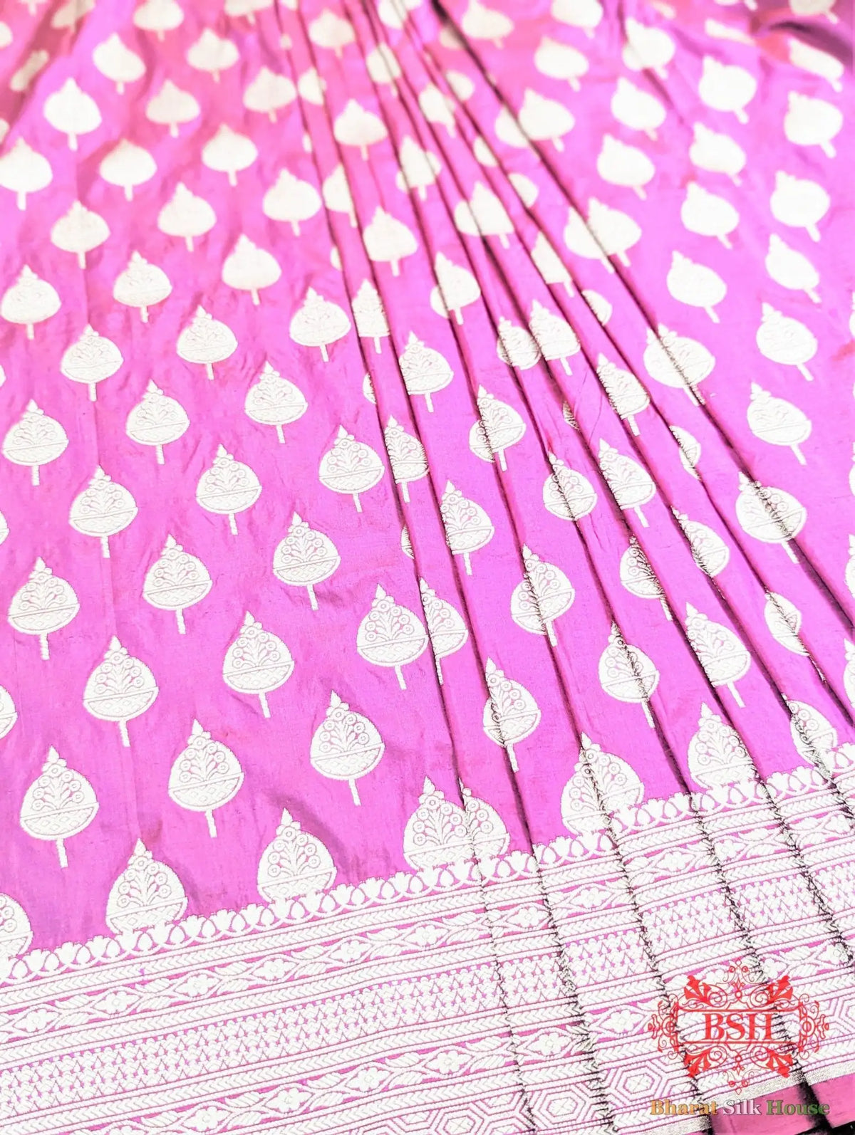 Handloom Banarasi Pure Katan Silk Floral Booti In Shades Of Pink - Bharat Silk House Pure Kataan Silk