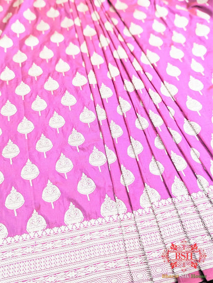 Handloom Banarasi Pure Katan Silk Floral Booti In Shades Of Pink - Bharat Silk House Pure Kataan Silk