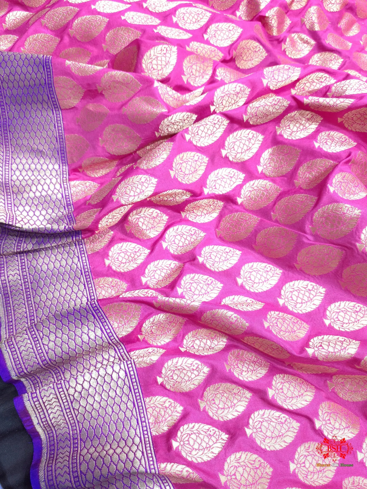 Handloom Banarasi Pure Katan Silk Floral Booti In Shades Of Pink - Bharat Silk House Pure Kataan Silk