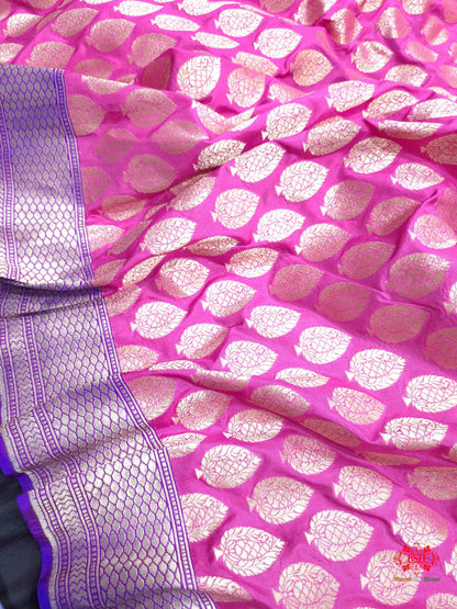 Handloom Banarasi Pure Katan Silk Floral Booti In Shades Of Pink - Bharat Silk House Pure Kataan Silk