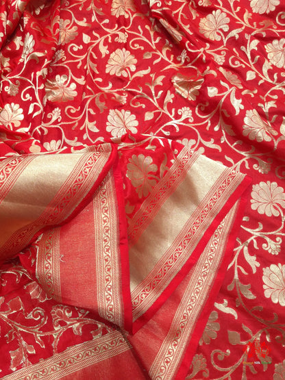 Handloom Banarasi Pure Katan Silk Floral Booti In Shades Of Red - Bharat Silk House Opara Silk