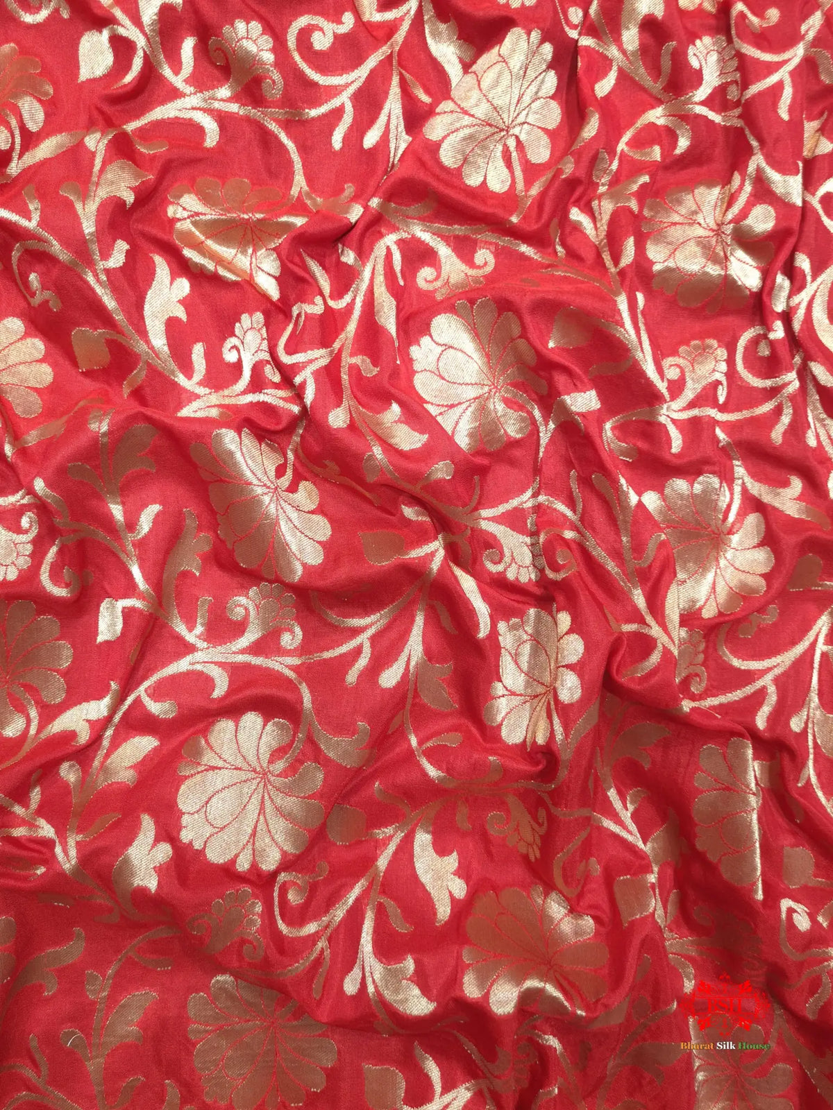 Handloom Banarasi Pure Katan Silk Floral Booti In Shades Of Red - Bharat Silk House Opara Silk