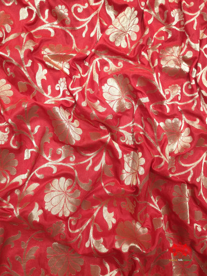 Handloom Banarasi Pure Katan Silk Floral Booti In Shades Of Red - Bharat Silk House Opara Silk