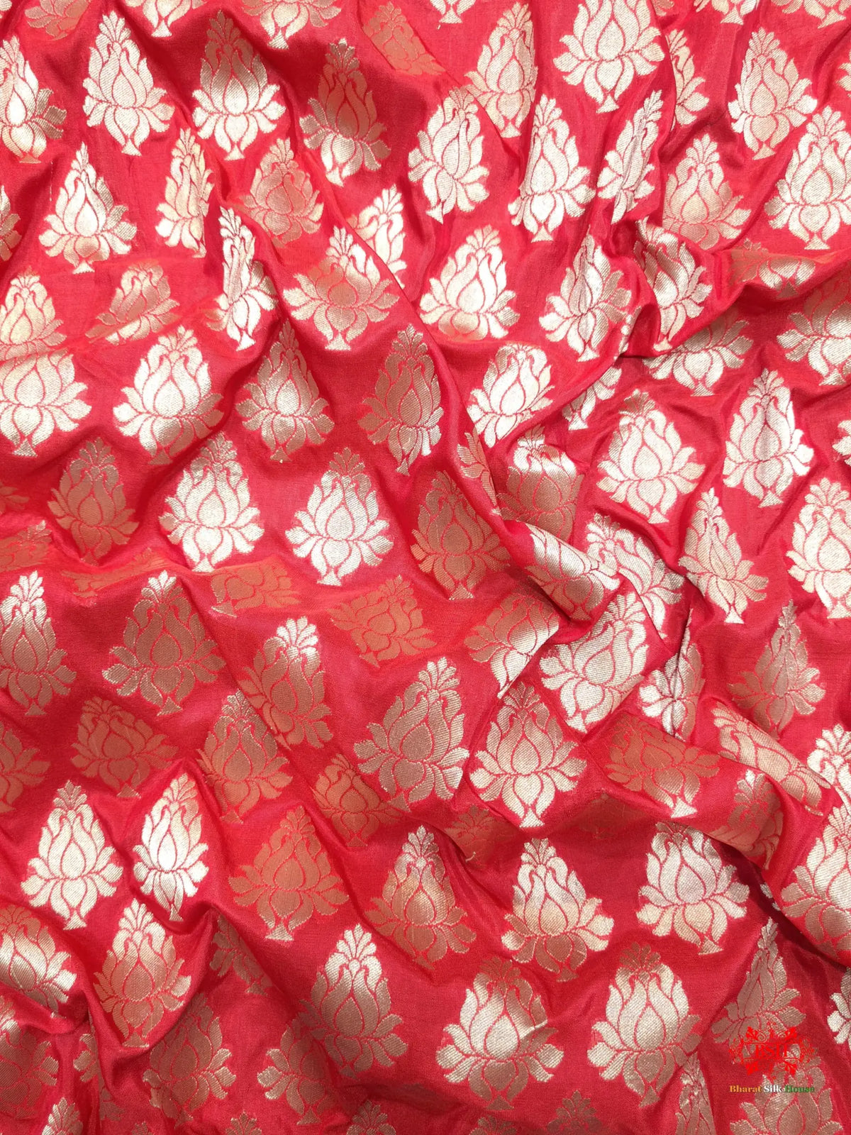 Handloom Banarasi Pure Katan Silk Floral Booti In Shades Of Red - Bharat Silk House Pure Kataan Silk