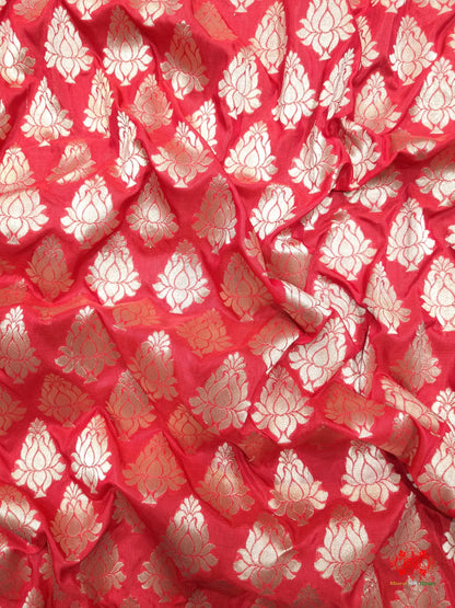 Handloom Banarasi Pure Katan Silk Floral Booti In Shades Of Red - Bharat Silk House Pure Kataan Silk