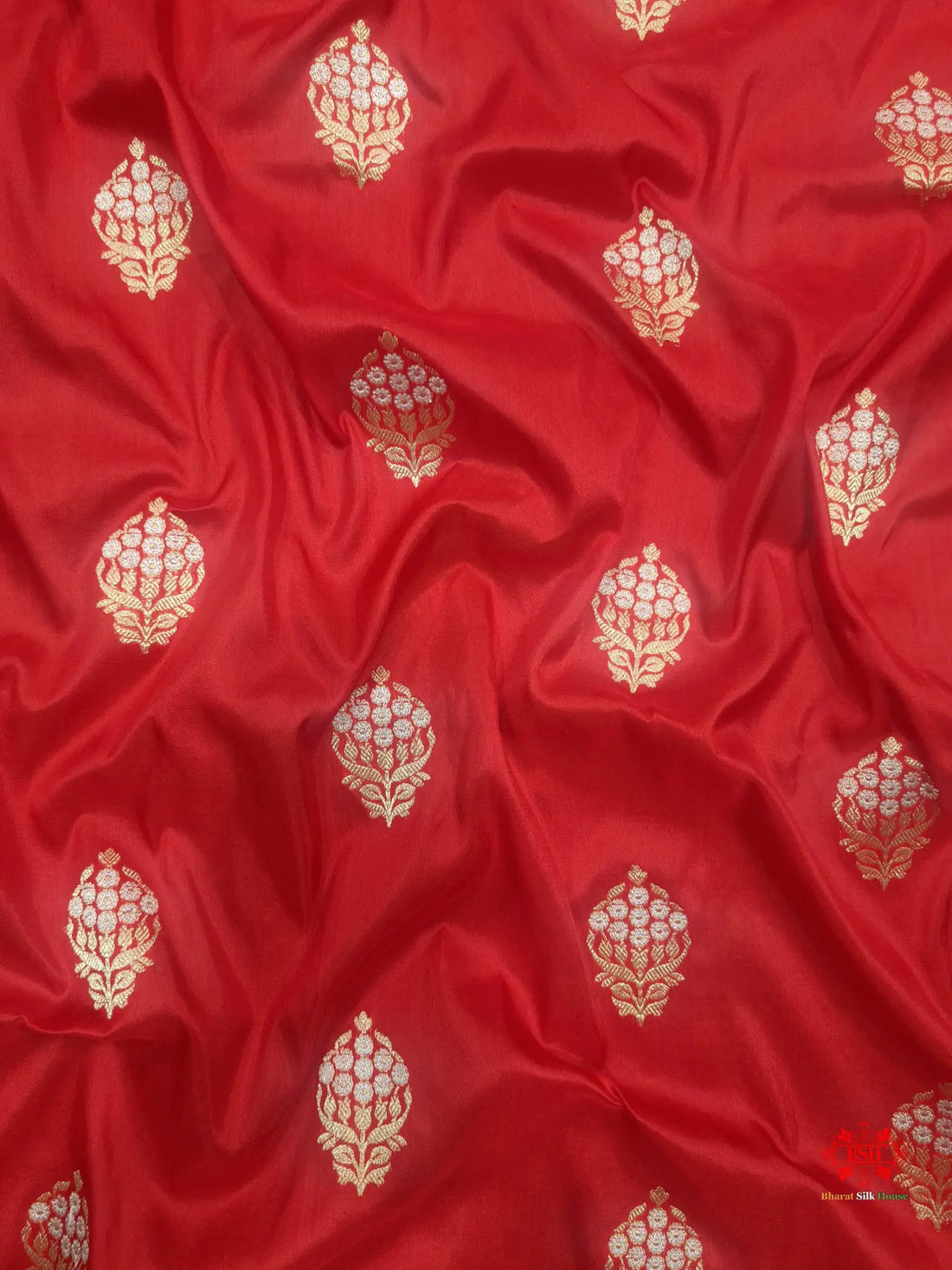 Handloom Banarasi Pure Katan Silk Floral Booti In Shades Of Red - Bharat Silk House Pure Kataan Silk