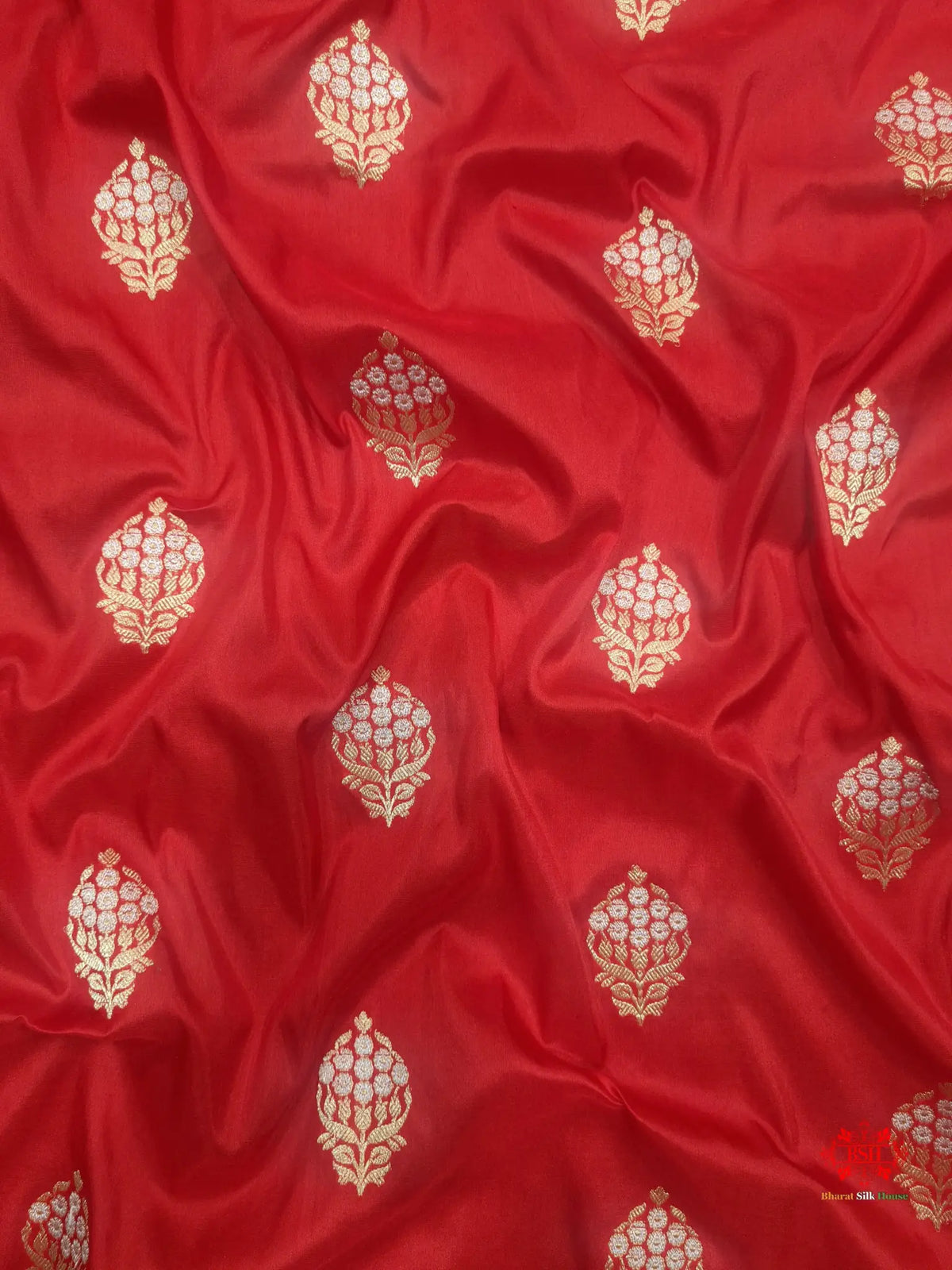 Handloom Banarasi Pure Katan Silk Floral Booti In Shades Of Red - Bharat Silk House Pure Kataan Silk